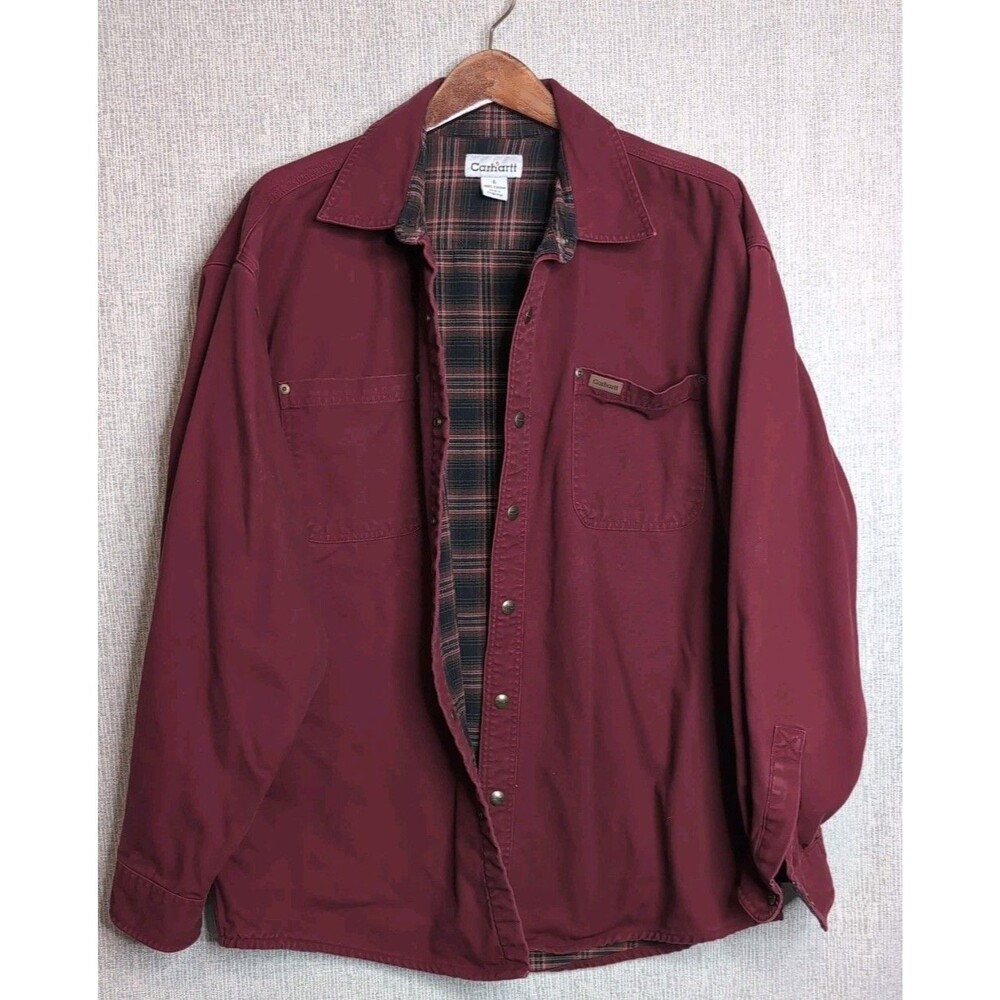 Carhartt Canvas Flannel Lined Shacket Shirt Jacket Mens Size Large Red S96DKR
